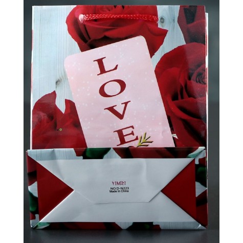 Подарочный пакет "Love" с розами - 15 х 12 см.
